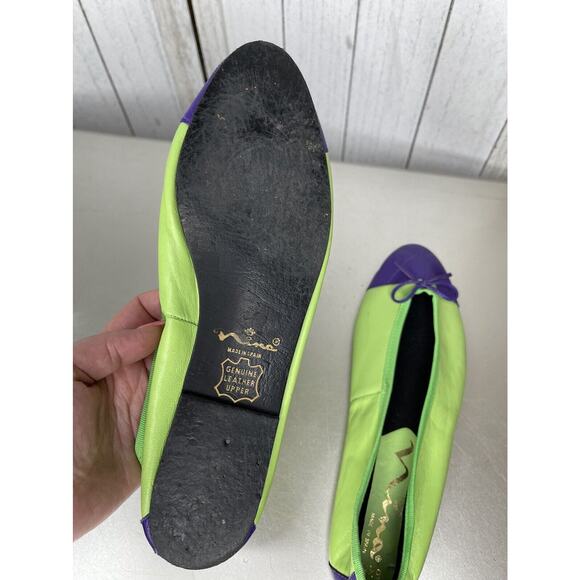 Nina Neon Leather Green Purple Slip On Flats Made in Spain Size 8.5 - Picture 5 of 5